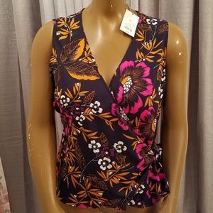 NWT PLUS SIZE A NEW DAY NAVY FLORAL WRAP SHIRT
